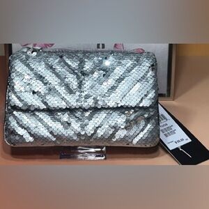 Evening Bag | Nicole Miller Silver Sequin Purse Clutch Handbag Purse | Sparkle